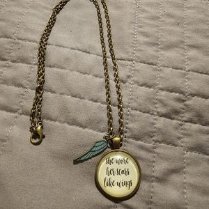 Antique Bronze Inspirational Necklace (She Wore Her Scars Like Wings)